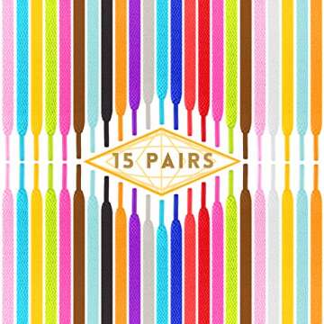 ISUSSER 15 Pairs Vibrant Athletic Flat Shoelaces