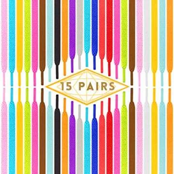 ISUSSER 15 Pairs Vibrant Athletic Flat Shoelaces