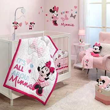 Lambs & Ivy Disney Baby Minnie Mouse Love White/Pink Heart Fitted Crib Sheet