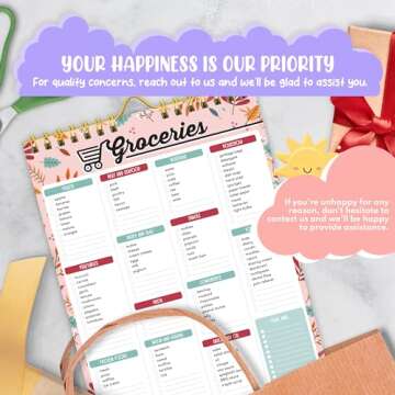 Decorably 52 Sheets Floral Pink Grocery List Pad Magnetic with Strong Magnets, 6x9in Spring-Bound Ma...