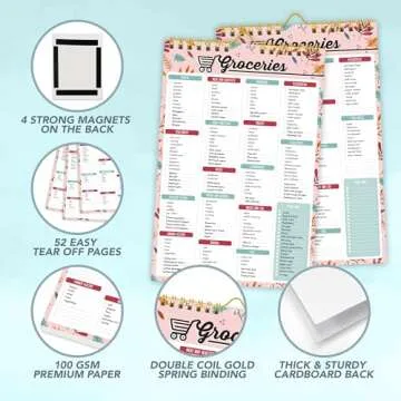 Decorably Floral Pink Grocery List Pad - 52 Magnetic Sheets