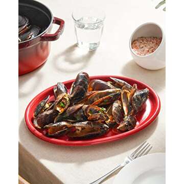 LE TAUCI Ceramic Serving Platter, Serving Dishes for Entertaining, Sandwich Trays for Serving Food, Dessert Taco Sushi Appetizer Serving Trays for Party, 12 Inch Oval Dinner Plates, Set of 4, Red