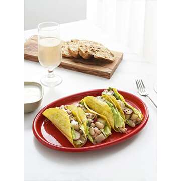 LE TAUCI Ceramic Serving Platter, Serving Dishes for Entertaining, Sandwich Trays for Serving Food, Dessert Taco Sushi Appetizer Serving Trays for Party, 12 Inch Oval Dinner Plates, Set of 4, Red