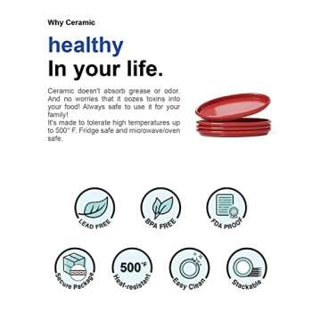 LE TAUCI Ceramic Serving Platter, Serving Dishes for Entertaining, Sandwich Trays for Serving Food, Dessert Taco Sushi Appetizer Serving Trays for Party, 12 Inch Oval Dinner Plates, Set of 4, Red