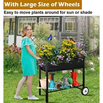 Koutemie Ergonomic Raised Planter Bed Box with Wheels for Easy Gardening