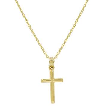 Amanda Rose Collection 10K Yellow Gold Petite Cross Pendant Necklace on an 18 Inch Chain