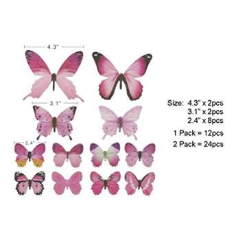 Trubetter 24 Pcs Pink Butterfly Wall Decals for Decor