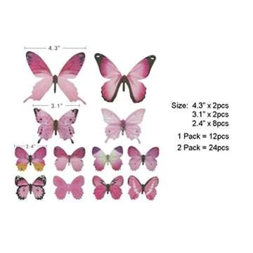 Trubetter 24 Pcs Pink Butterfly Wall Decals for Decor