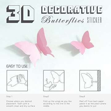 Trubetter 24 Pcs Pink Butterfly Wall Decals for Decor