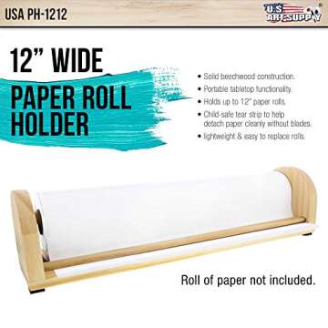 US Art Supply 12 inch Wooden Tabletop Easel Paper Roll Holder & Dispenser