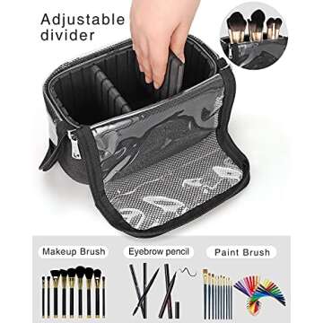 MONSTINA Makeup Brush Case,Makeup Brush Holder with Adjustable Dividers,Large Capacity Makeup Brush Bag with Shoulder Starp,Professional Makeup Artist Tool Storage Organizer