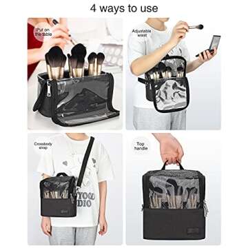 MONSTINA Makeup Brush Case,Makeup Brush Holder with Adjustable Dividers,Large Capacity Makeup Brush Bag with Shoulder Starp,Professional Makeup Artist Tool Storage Organizer