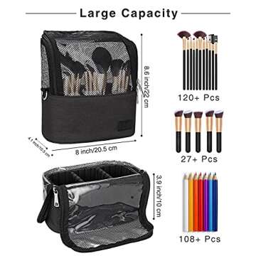 MONSTINA Makeup Brush Case,Makeup Brush Holder with Adjustable Dividers,Large Capacity Makeup Brush Bag with Shoulder Starp,Professional Makeup Artist Tool Storage Organizer