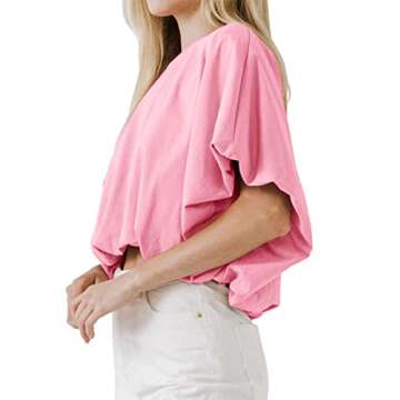 Women's Summer Crewneck Crop Tops Short Sleeve Casual Loose Cropped T Shirts Pink