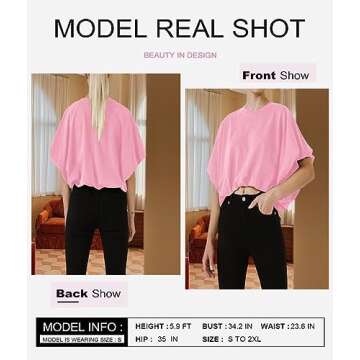 Women's Summer Crewneck Crop Tops Short Sleeve Casual Loose Cropped T Shirts Pink