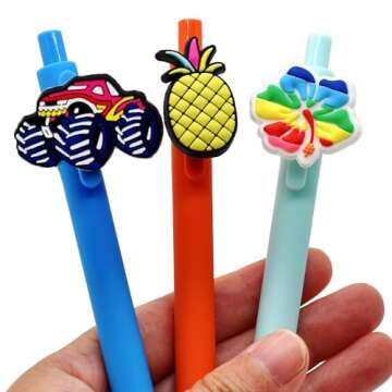 YEALQU 100PCS Random Different Pencil Topper Decoations Cute PVC Pencil Toppes Lovely Black Clip Pencil Decoration Accessories for Pupil/Junior Students Gifts Awards