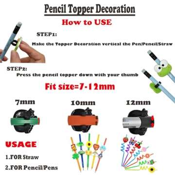 YEALQU 100PCS Random Different Pencil Topper Decoations Cute PVC Pencil Toppes Lovely Black Clip Pencil Decoration Accessories for Pupil/Junior Students Gifts Awards