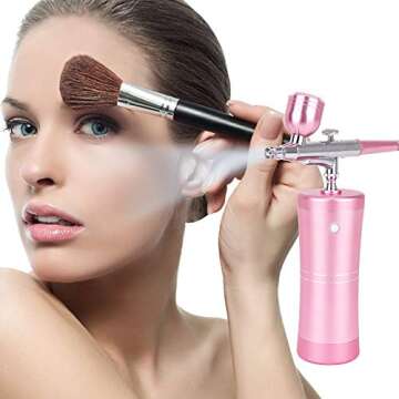 Airbrush Kit, Titoe Portable Handheld Mini Airbrush Compressor Set Kit with Air Brush Spray Gun for Makeup, Cake Decoration, Model Coloring, Manicure, Tattoo, Art Drawing （Pink)