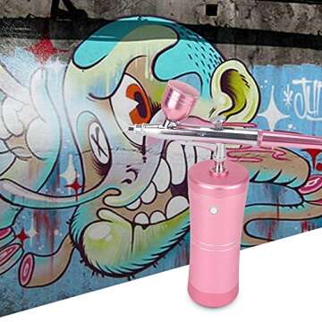 Airbrush Kit, Titoe Portable Handheld Mini Airbrush Compressor Set Kit with Air Brush Spray Gun for Makeup, Cake Decoration, Model Coloring, Manicure, Tattoo, Art Drawing （Pink)