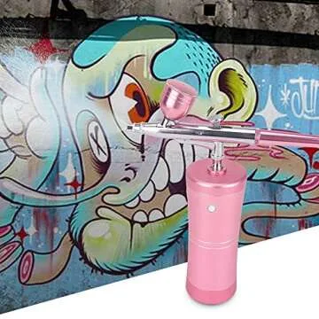 Airbrush Kit, Titoe Portable Handheld Mini Airbrush Compressor Set Kit with Air Brush Spray Gun for Makeup, Cake Decoration, Model Coloring, Manicure, Tattoo, Art Drawing （Pink)