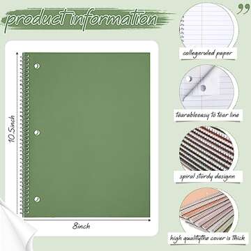Teling 1 Subject Spiral Notebook Set - 12 Multi-Color Notebooks, Easy Tear & Flexible Design