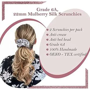 Klara Faire Heatless Hair Curlers -100% Silk Heatless Curling Rod Headband w/ 2Silk Hair Ties & 1Hair Clip | Authentic Grade 6A 22MM Mulberry Silk for heatless curls(Black Silver)