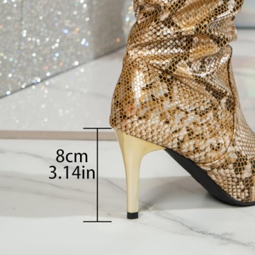 SACFOF Stylish Snakeskin Knee High Stiletto Boots for Women