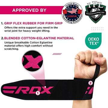 RDX Wrist Wraps for Weightlifting (Pair), IPL USPA Approved, Elasticated 18” Cotton Straps Support with Thumb Loop, Gym Wrap for Weight Lifting Powerlifting Competition Strength Training Bodybuilding