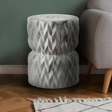 JONATHAN Y TBL1021A 17.5" White Marble Finish Ceramic Garden Stool