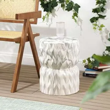 JONATHAN Y TBL1021A 17.5" White Marble Finish Ceramic Garden Stool