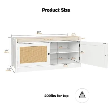 Anmytek Rattan Shoe Bench with Storage & Cushion Seat