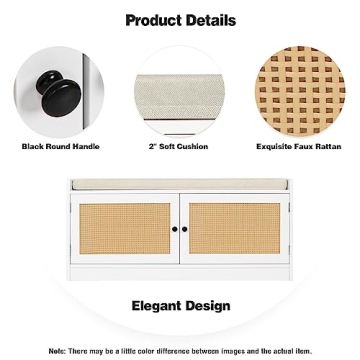 Anmytek Rattan Shoe Bench with Storage & Cushion Seat