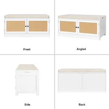 Anmytek Rattan Shoe Bench with Storage & Cushion Seat