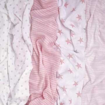 aden + anais Essentials Muslin Swaddle Blankets for Baby Girls and Boys, Newborn Receiving Blanket for Swaddling, 100% Cotton Baby Swaddle Wrap, 4 Pack, Doll