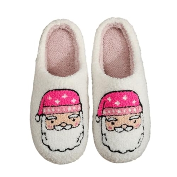 WIRETRAN Santa Claus Slippers for Women Men Cozy Memory Foam House Shoes with Embroidered Print