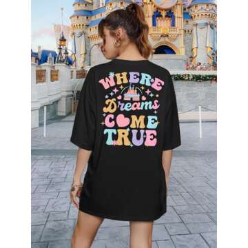 Magic Kingdom Shirt for Women: Funny Castle Graphic Tees Magical Fairy Tale Gift Casual Short Sleeve Tops Black