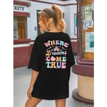 Magic Kingdom Shirt for Women: Funny Castle Graphic Tees Magical Fairy Tale Gift Casual Short Sleeve Tops Black