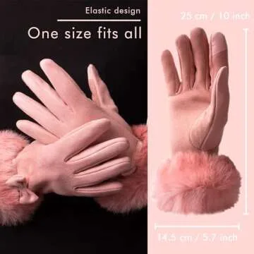 Hysenm Women Winter Gloves With Touch Screen Fingers Warm Suede Gloves Texting Thermal Windproof Mittens for Driving Running,Pink