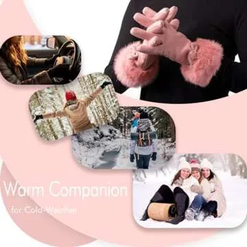 Hysenm Women Winter Gloves With Touch Screen Fingers Warm Suede Gloves Texting Thermal Windproof Mittens for Driving Running,Pink