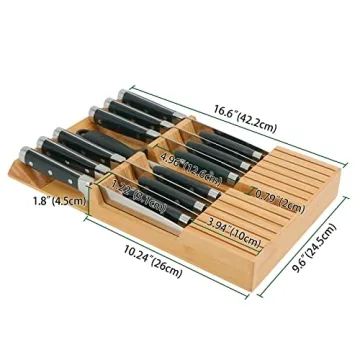 Utoplike Bamboo Kitchen Knife Drawer Organizer for 12 Knives