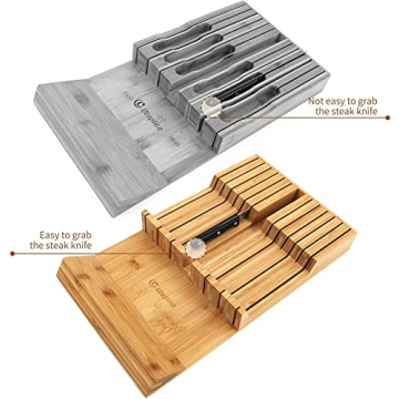 Utoplike Bamboo Kitchen Knife Drawer Organizer for 12 Knives