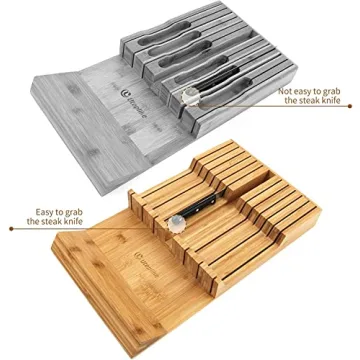 Utoplike Bamboo Kitchen Knife Drawer Organizer for 12 Knives