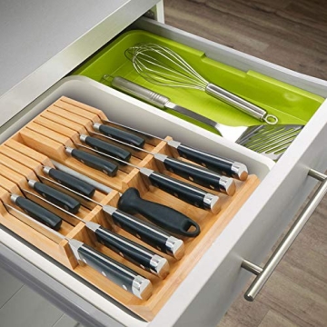 Utoplike Bamboo Kitchen Knife Drawer Organizer for 12 Knives