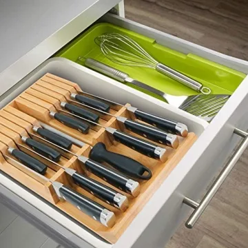 Utoplike Bamboo Kitchen Knife Drawer Organizer for 12 Knives