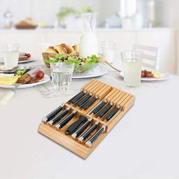 Utoplike Bamboo Kitchen Knife Drawer Organizer for 12 Knives