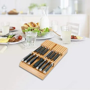Utoplike Bamboo Kitchen Knife Drawer Organizer for 12 Knives