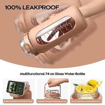 Chunmo 74 Oz Motivational Glass Water Bottle - 2.2L