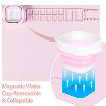 Silicone Painting Mat, 20"X16"Silicone Art Mat for Kidswith 1 Water Cup ，Craft Paint Brush Cleaner...