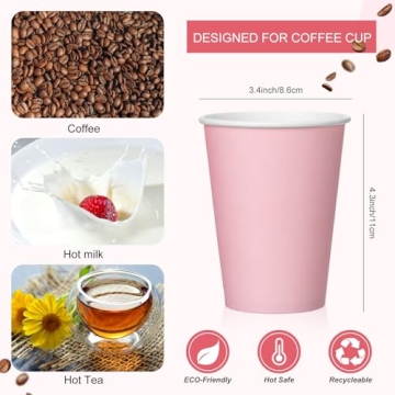 100 Pcs 12 oz Pink Disposable Coffee Cups for Parties