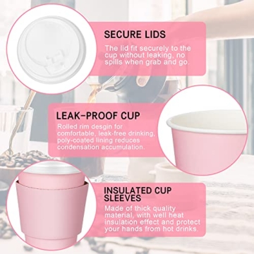 100 Pcs 12 oz Pink Disposable Coffee Cups for Parties